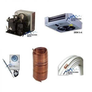 Kühltechnik Komplett-Set bis 6 m³ mit Verflüssigungssatz, Verdampfer, Thermostat und Kupferleitung